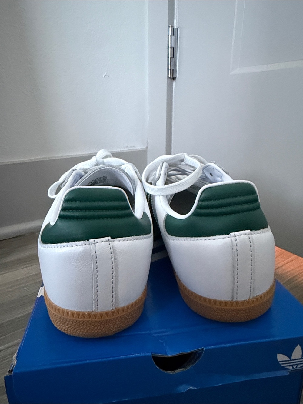 adidas White and Green Samba Sneakers with Gum Sole - Picture 3 of 8